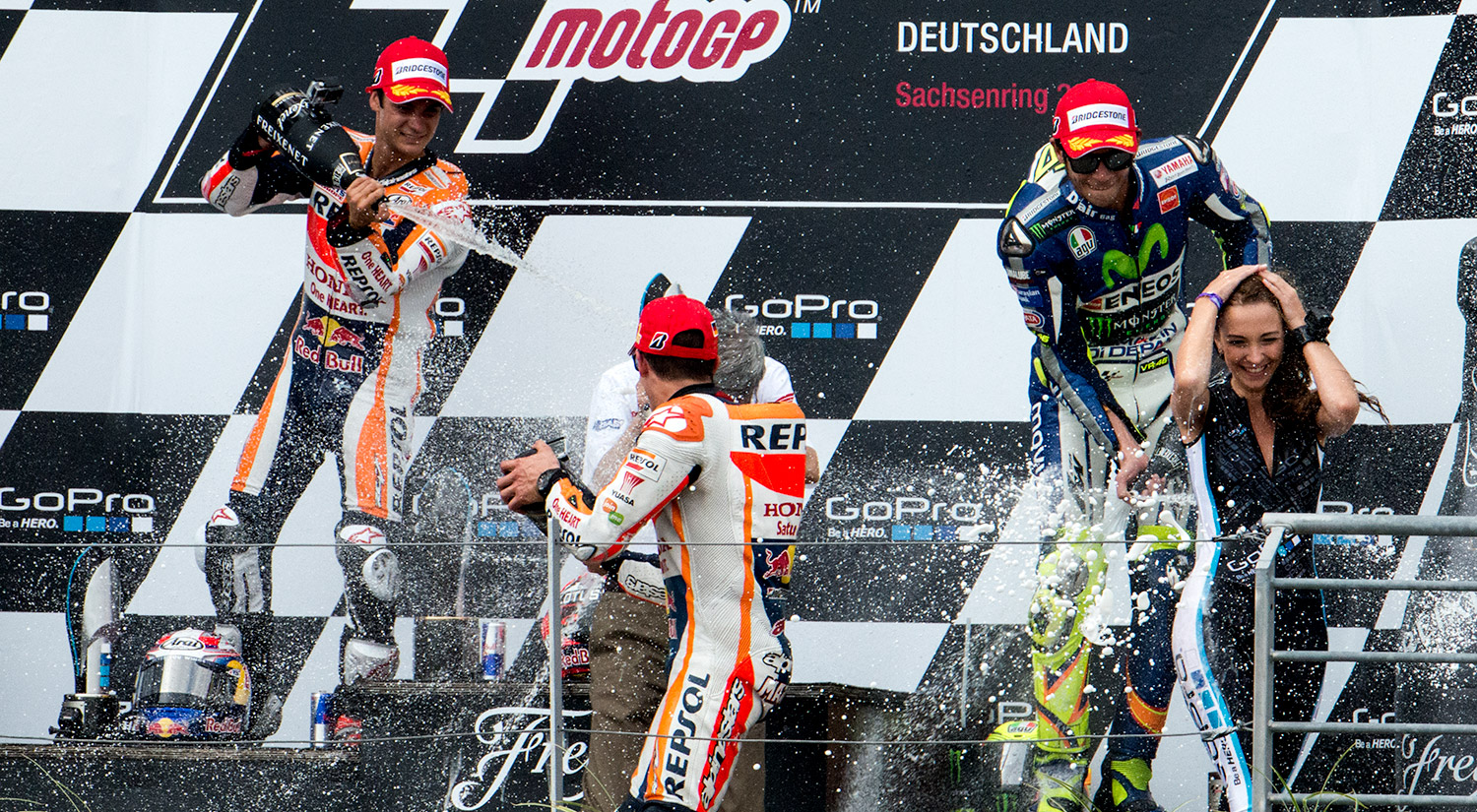 DANI PEDROSA, MARC MÁRQUEZ & VALENTINO ROSSI, SACHSENRING, GERMANY, 2015
